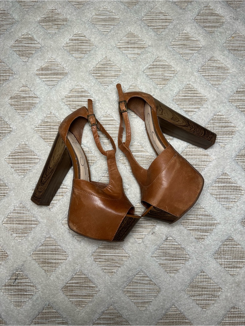 Jessica Simpson Cognac Brown Platform Peep-Toe Heels